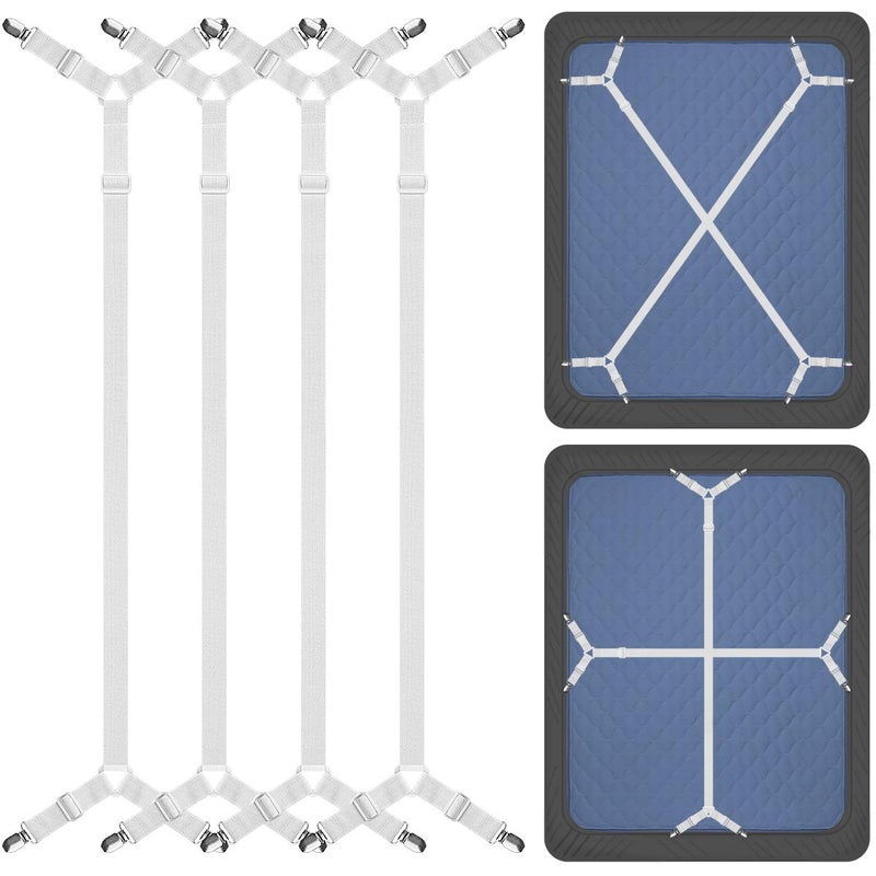 ZHOUBIN Bed Sheet Straps Under Mattress for Keep Sheets in Place, White, Set of 4 - Image 1